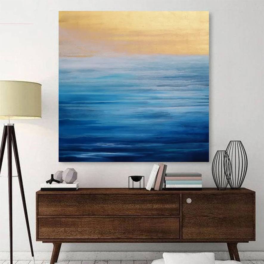 Entryway Original Ocean Sunset Beach Abstract Canvas Wall Art 3YYI4